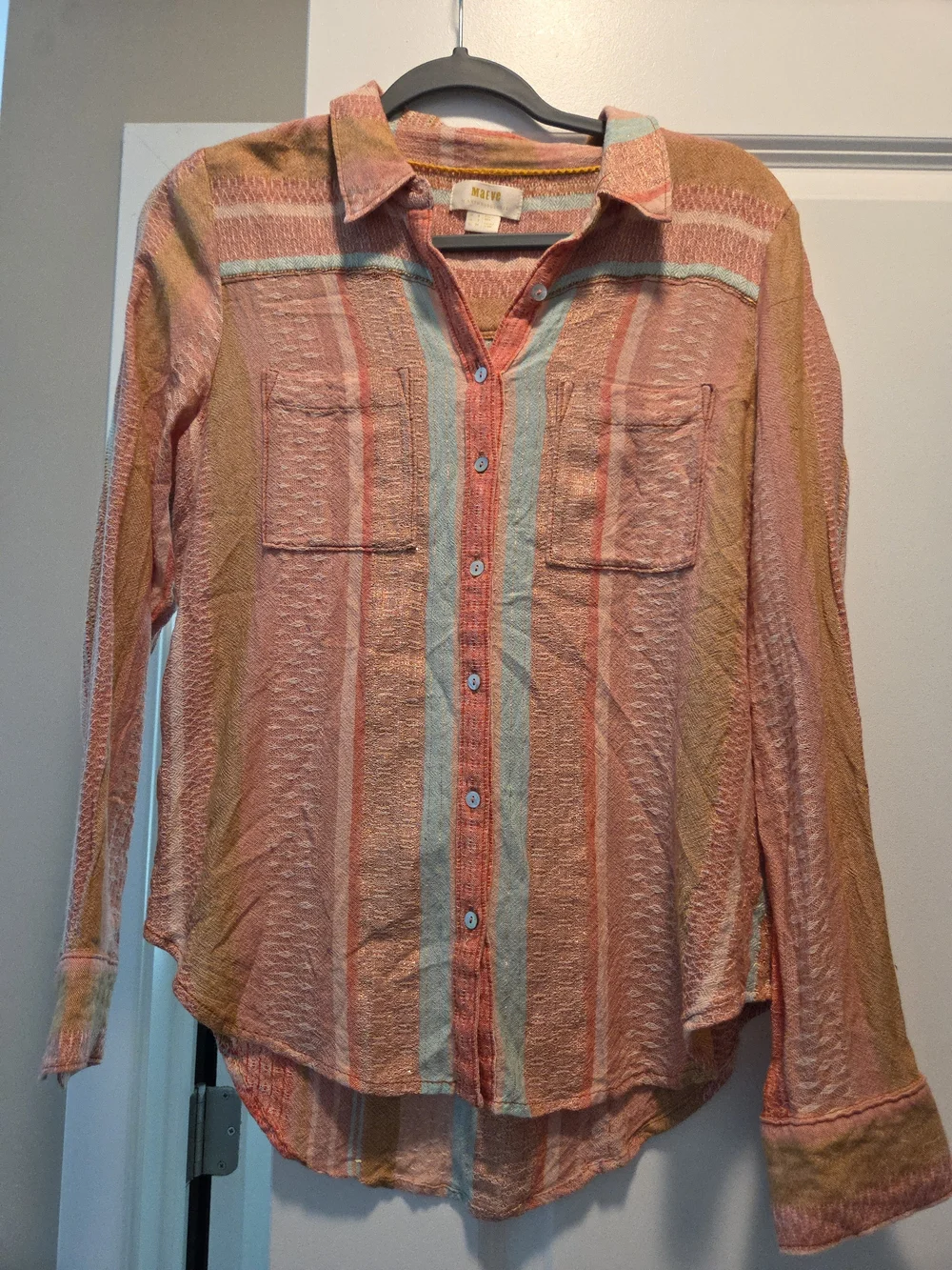 Maeve by Anthropologie Striped Button Down Shirt Size 2 Wool Blend
